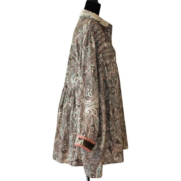 Free People Lucille Corduroy Mini Dress XS Cocoa Combo Babydoll Silhouette 229 - Picture 4 of 12